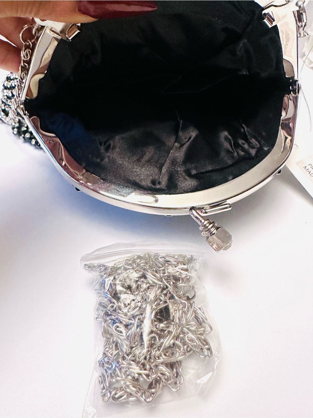 NWT Hollywood Glamor Black/Silver & Rhinestone Skirted Frame Clutch/Purse/Handba - Picture 9 of 13